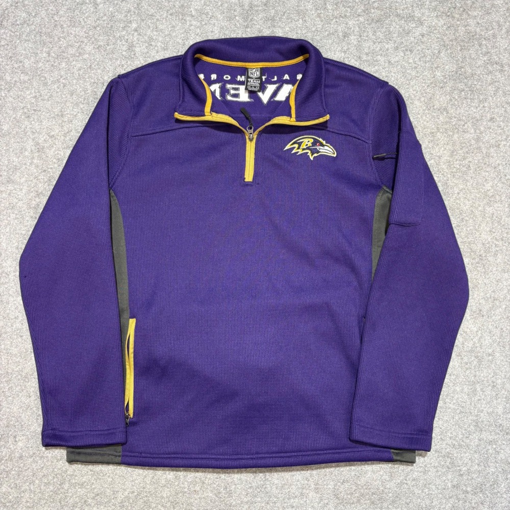 NFL Team Apparel Baltimore Ravens Mens Large Purple Waffle Knit 1/4 Zip Pullover